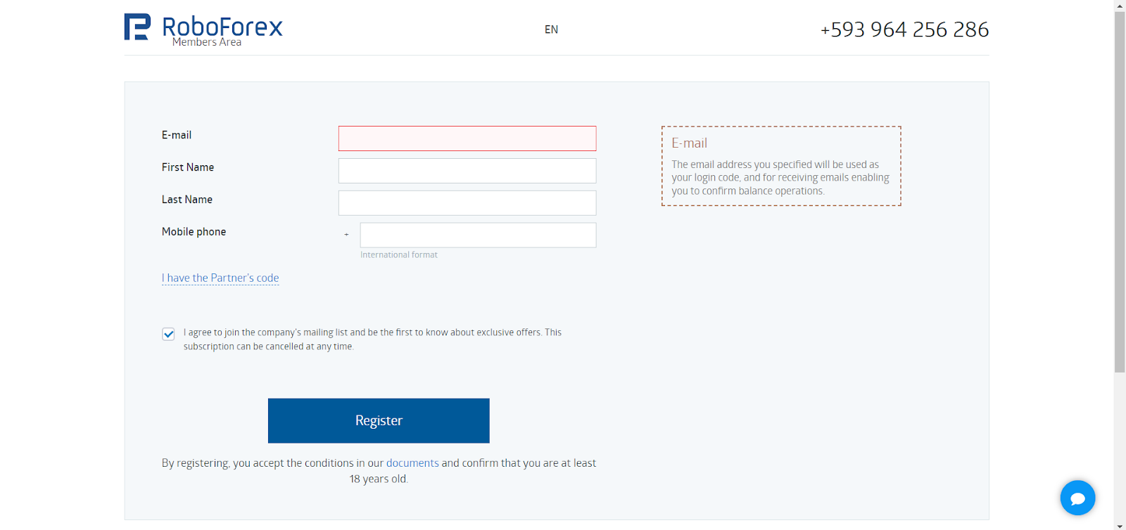 RoboForex Account Opening Form